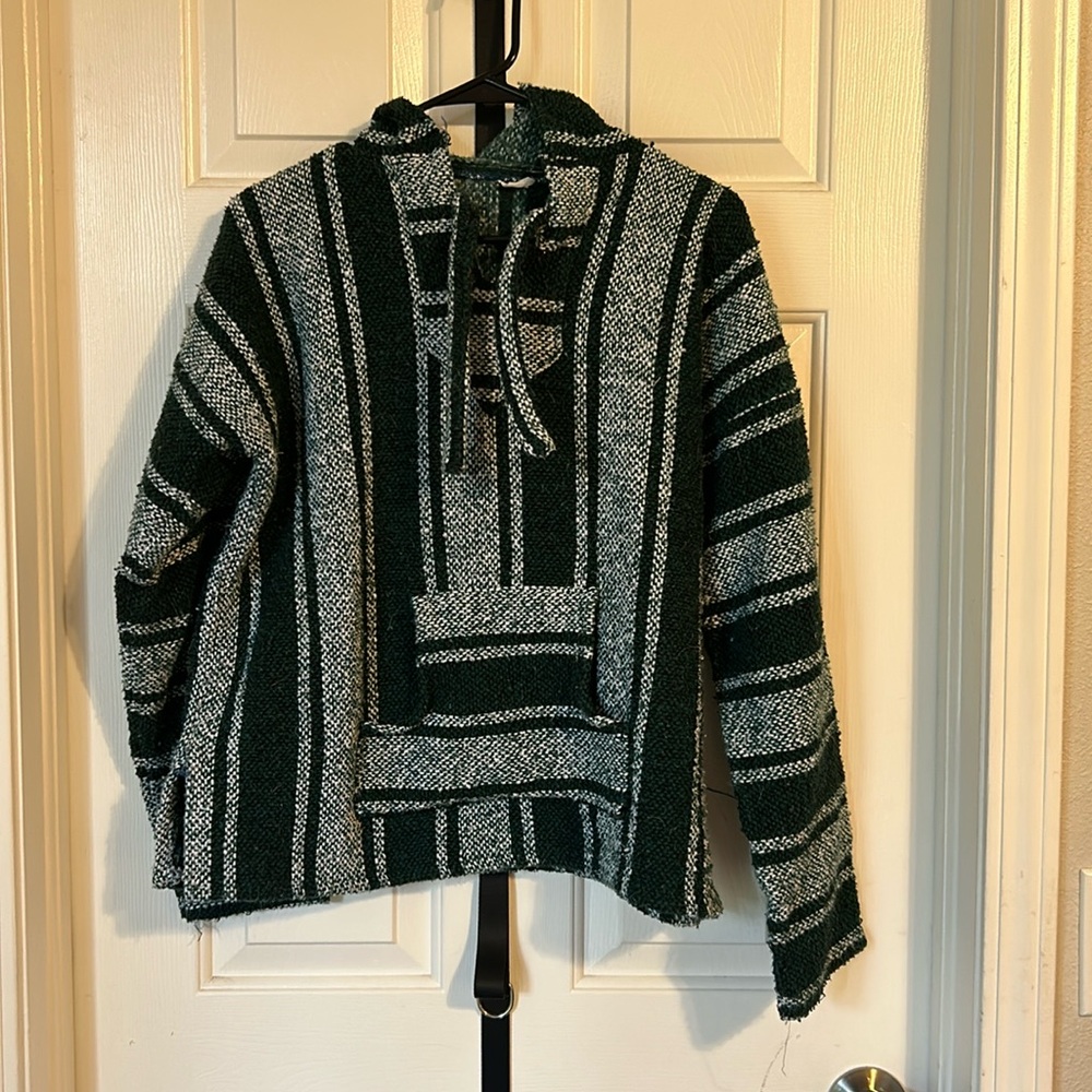 Green and white boho sweater